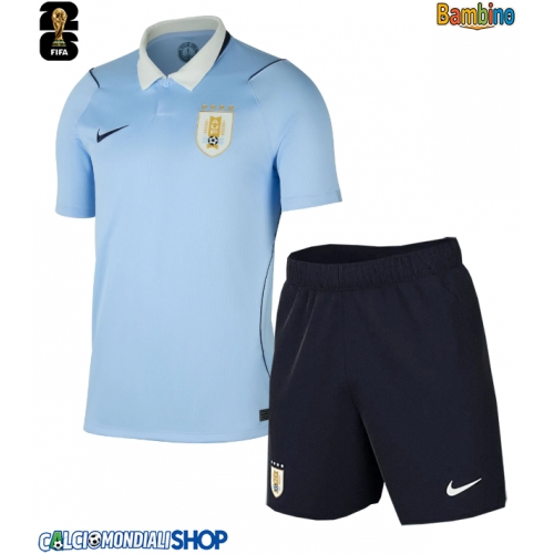 Maglie da calcio Uruguay Prima Maglia Bambino Mondiali 2026  Manica Corta + Pantaloni corti)